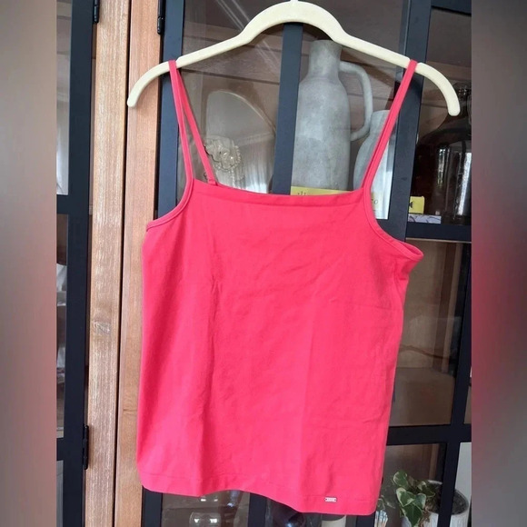 Wolford Cami Tank Top sleeveless square neck tee coral red spaghetti straps - Picture 1 of 5